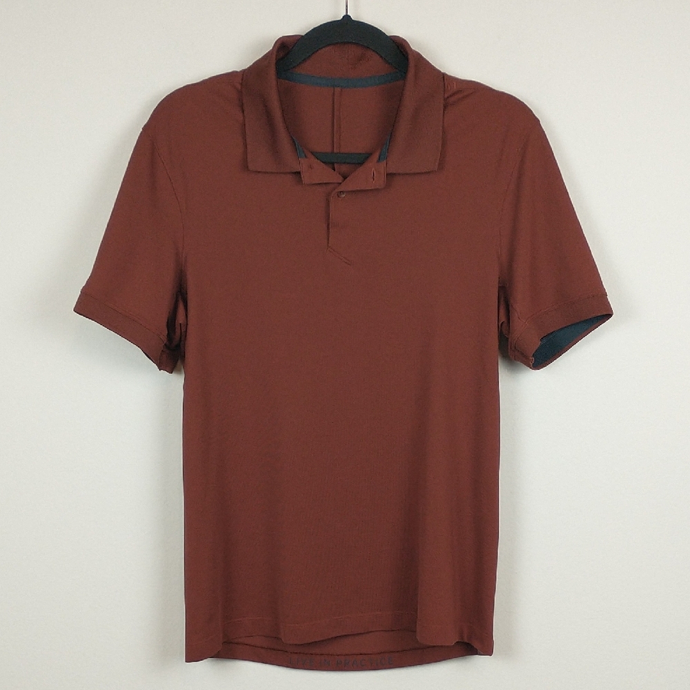 Lululemon Tech Pique Polo Shirt Mens Small Brown Terracotta Short Sleeve